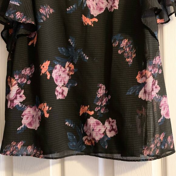 Rachel Roy Natalie Flutter Top 0X Sheer with Cami Black Blue Floral Relaxed Fit - Picture 3 of 13